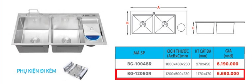 Chậu Rửa 2 Hộc Cánh Chờ B-GEM BG-12050R