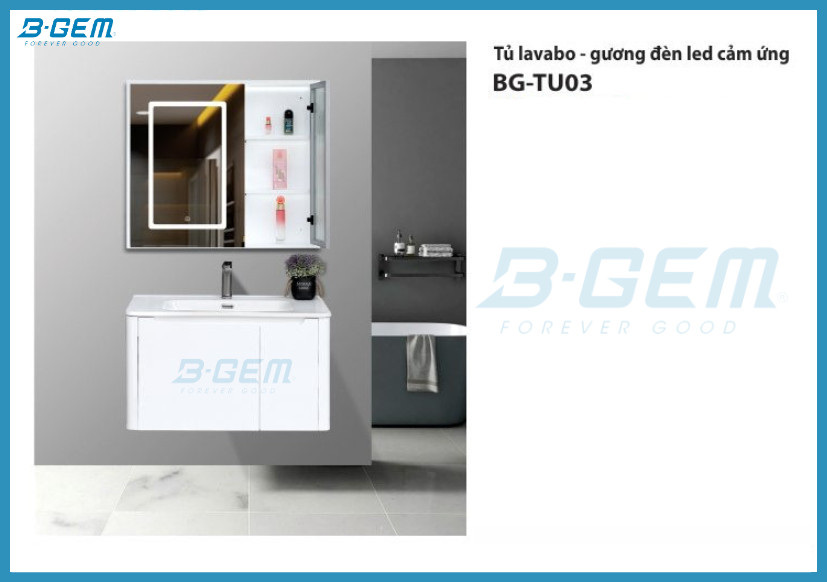TỦ GƯƠNG CẢM ỨNG LAVABO NHỰA PVC CAO CẤP B-GEM BG-TU03