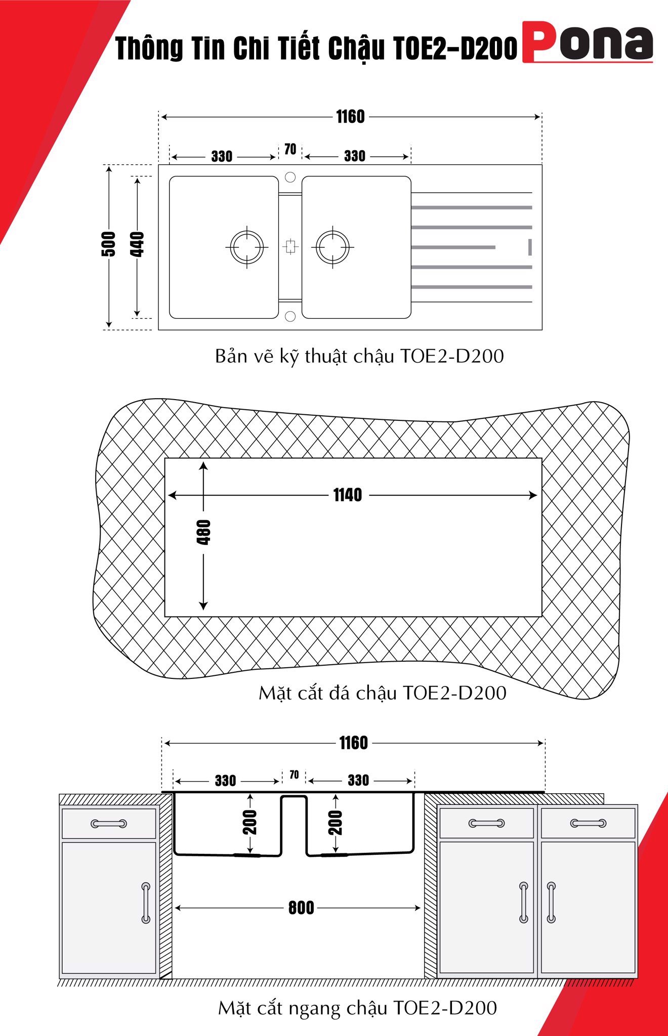 Chậu Rửa PONA TOE2-D200/Bianca
