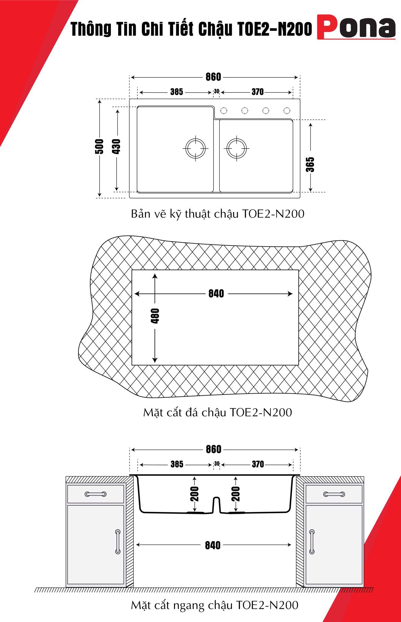 Chậu Rửa PONA TOE2-N200/Bianca