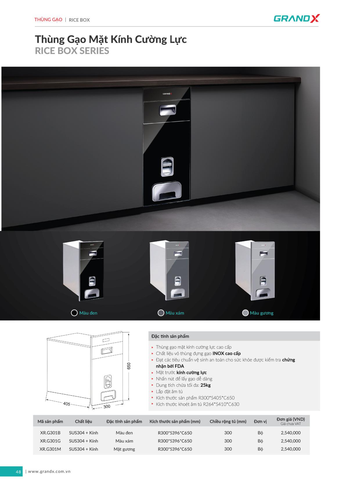 Thùng Gạo Mặt Kính Cường Lực GrandX XR.G301M
