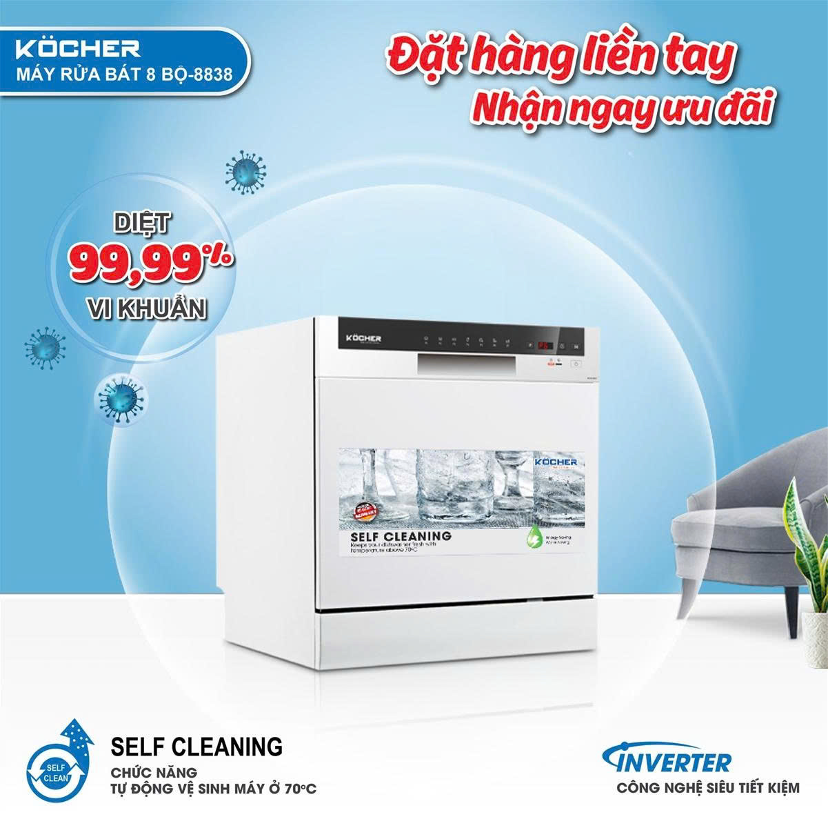 Máy rửa chén KOCHER KDEU-8838