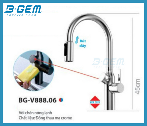 VÒI CHÉN CAO CẤP CẢM BIẾN XÀ PHÒNG DÂY RÚT B-GEM BG-V888.06