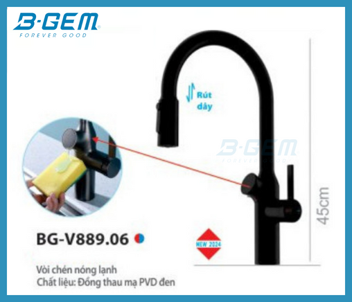 VÒI CHÉN CAO CẤP CẢM BIẾN XÀ PHÒNG DÂY RÚT B-GEM BG-V889.06
