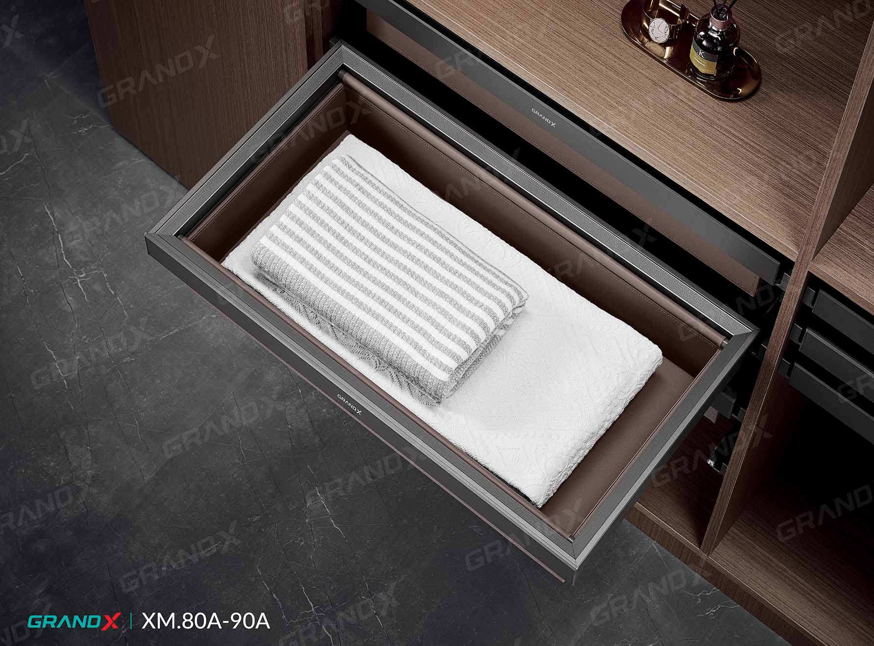 Ngăn Kéo Đựng Quần Áo Bọc Da Cao Cấp - High Class Grey GrandX XM.80A