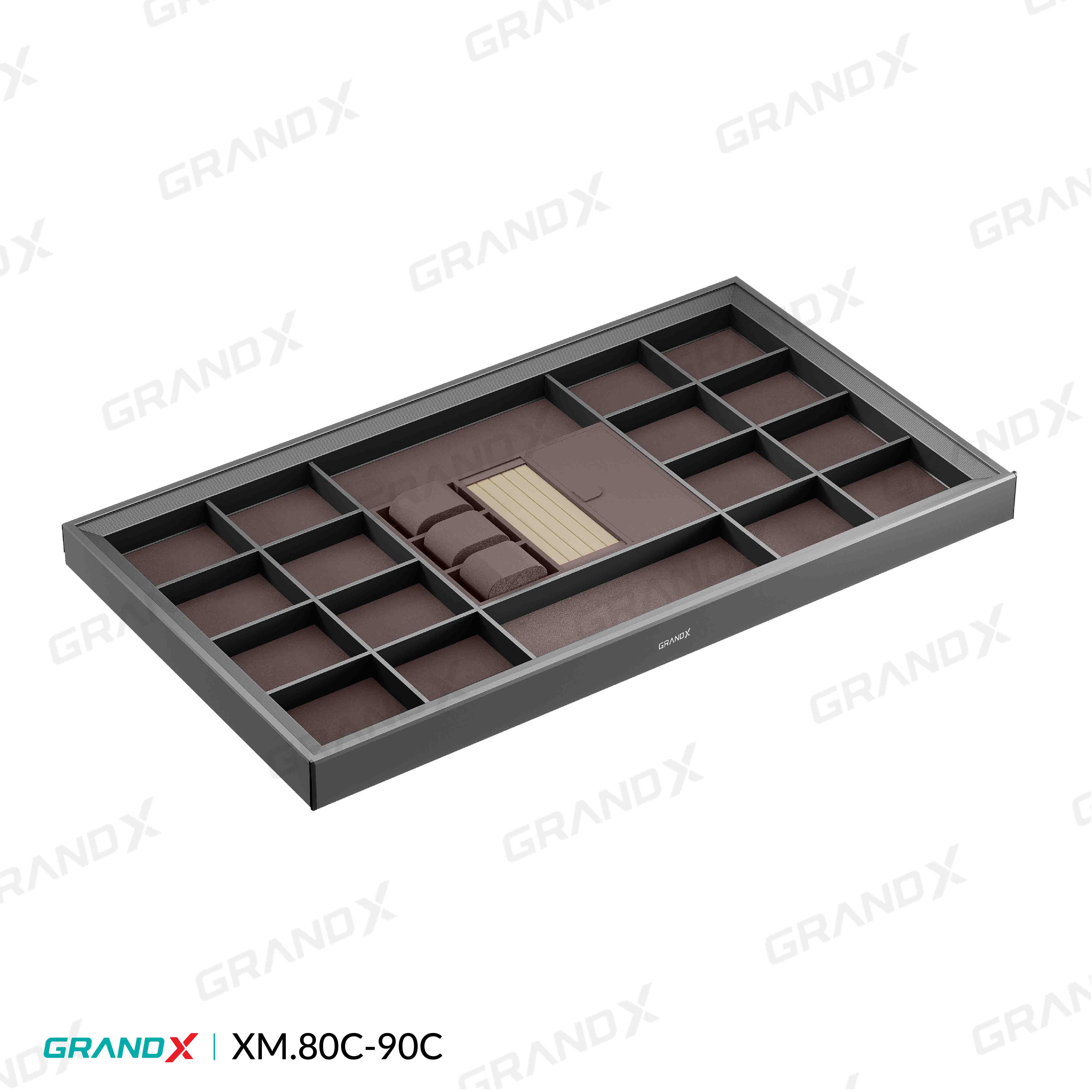 Ngăn Kéo Đồ Trang Sức Bọc Da Cao Cấp - High Class Grey GrandX XM.90C