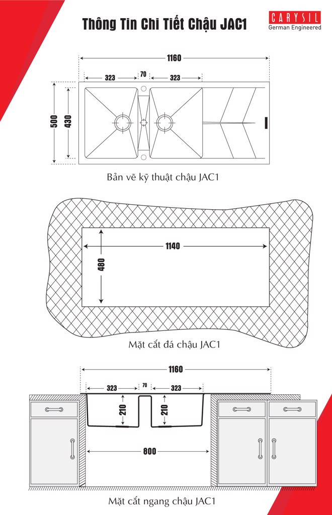 Chậu rửa CARYSIL JAC1-03/Nera
