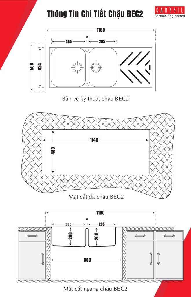 Chậu rửa CARYSIL BEC2-02/Snova
