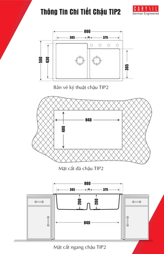 Chậu Rửa CARYSIL TIP2-05/Red