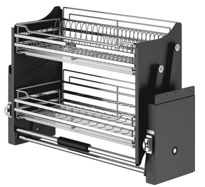 Giá Chén Bát Nâng Hạ 2 Tầng Inox Mờ ROXANA R015