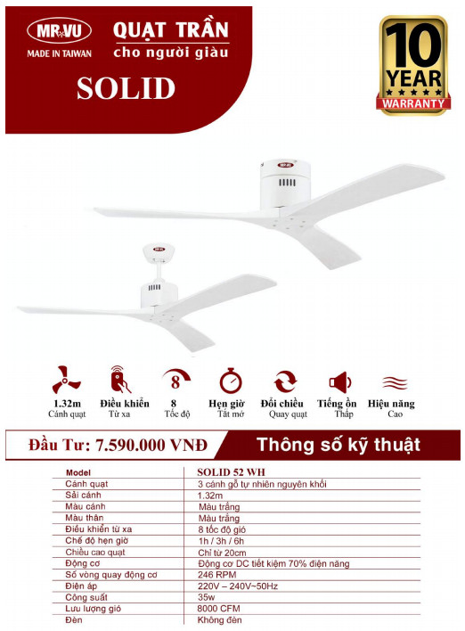 Quạt Trần Cho Người Giàu MR.VŨ SOLID 52 WH