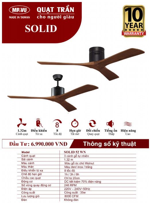 Quạt Trần Cho Người Giàu MR.VŨ SOLID 52 WN