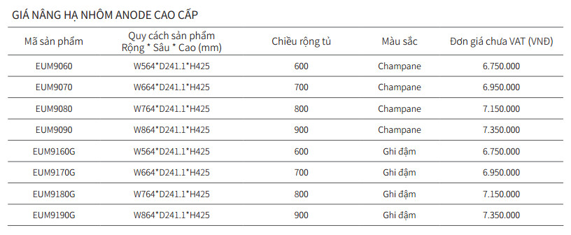 Giá Nâng Hạ Nhôm Anode EUROGOLD EUM9090