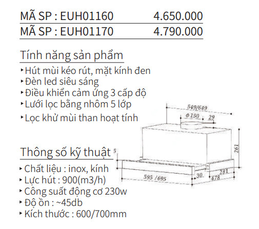 Máy Hút Mùi EUROGOLD EUH011