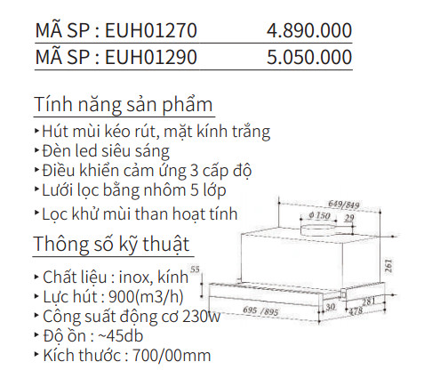 Máy Hút Mùi EUROGOLD EUH012