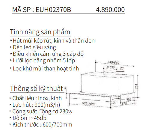 Máy Hút Mùi EUROGOLD EUH02370B