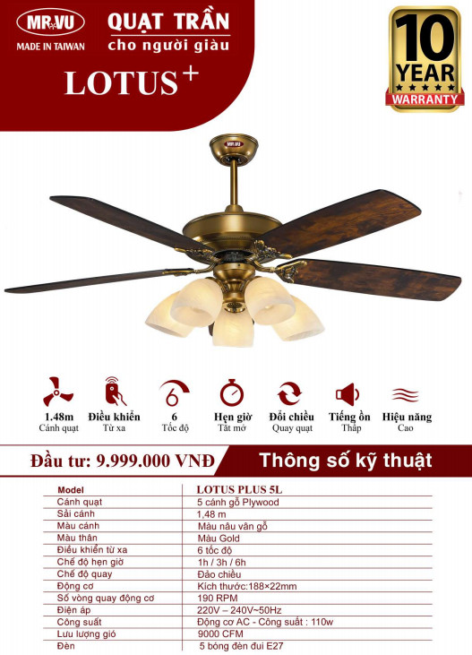 Quạt Trần Cho Người Giàu MR.VŨ LOTUS PLUS 5L