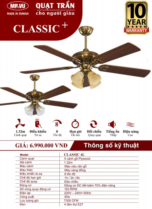 Quạt Trần Cho Người Giàu MR.VŨ CLASSIC 4L