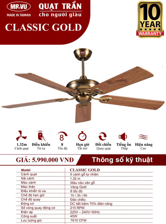 Quạt Trần Cho Người Giàu MR.VŨ CLASSIC GOLD