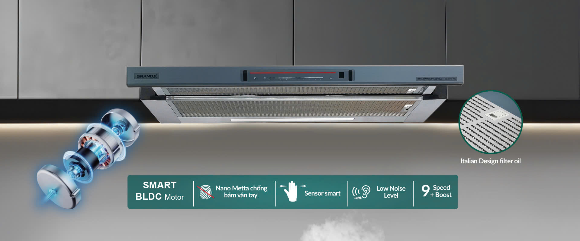 Máy Hút Mùi Âm Tủ GRANDX GX H70F72B