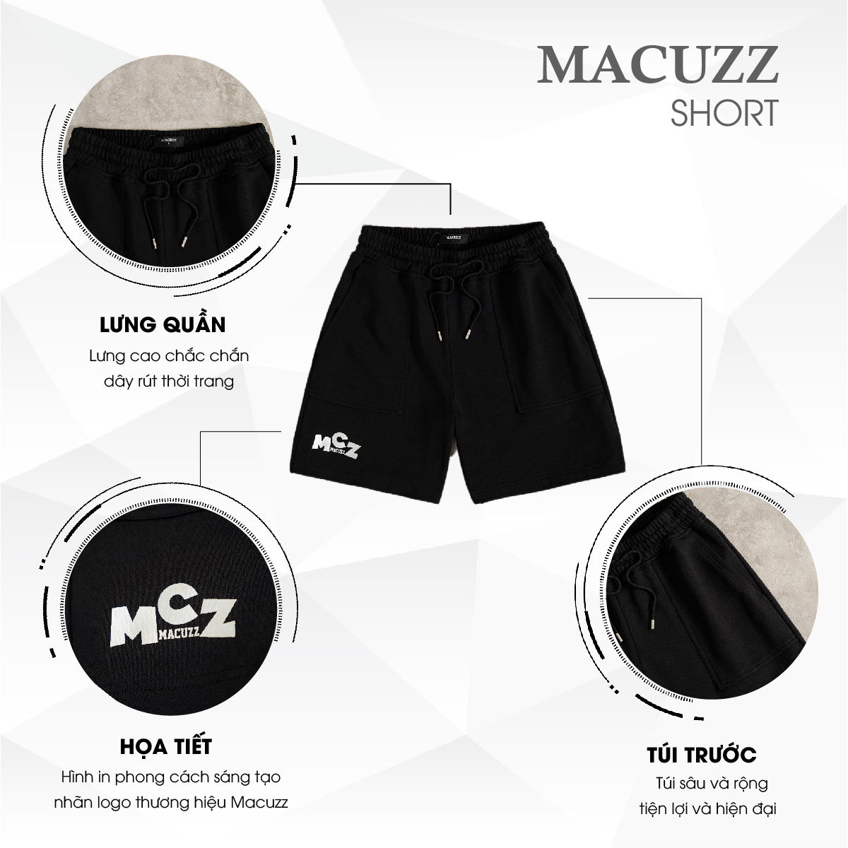 Quần short nỉ Streetwear form rộng Unisex MACUZZ MQS035-022301