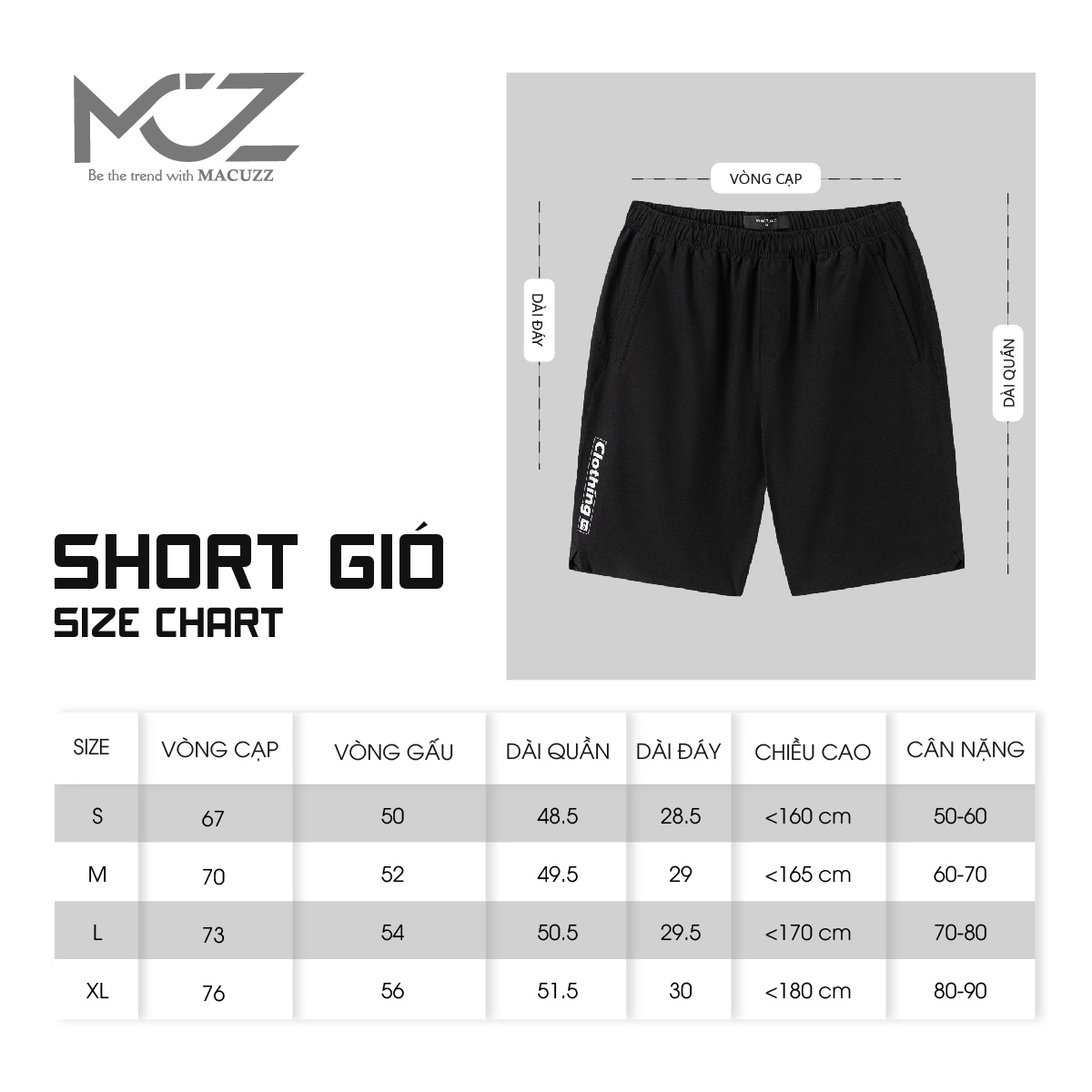 Quần Short Nam Vải Gió Thể Thao Macuzz Màu Đen Xám Chì Navy Siêu nhẹ, Siêu bền màu MQS002-122202