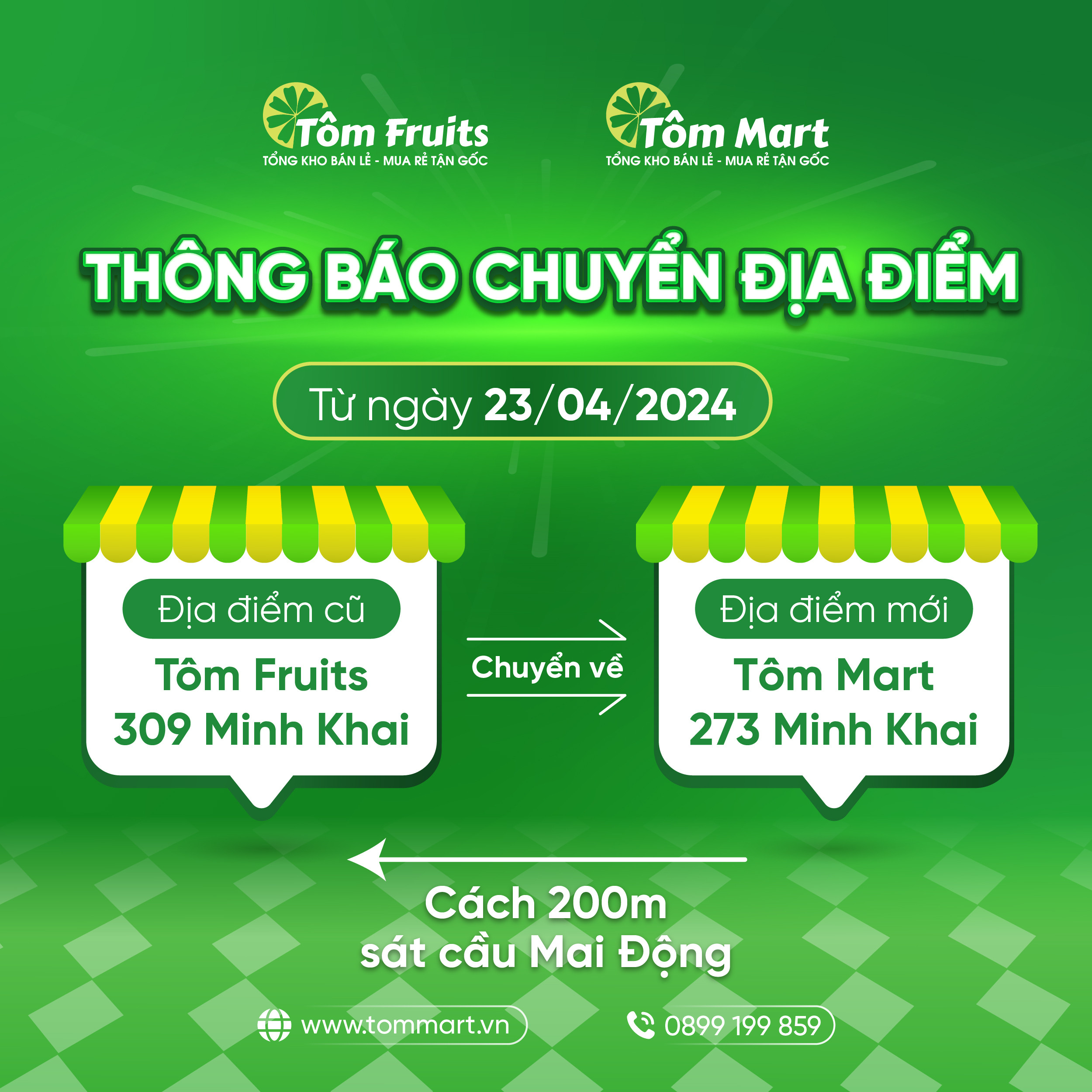 Thông báo thay đổi địa điểm cửa hàng Tôm Fruits Minh Khai