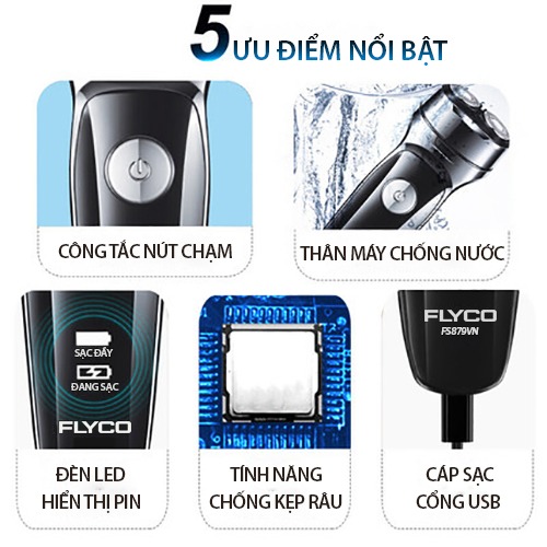 Máy cạo râu Flyco FS879VN chính hãng giá tốt, bảo hành 2 năm