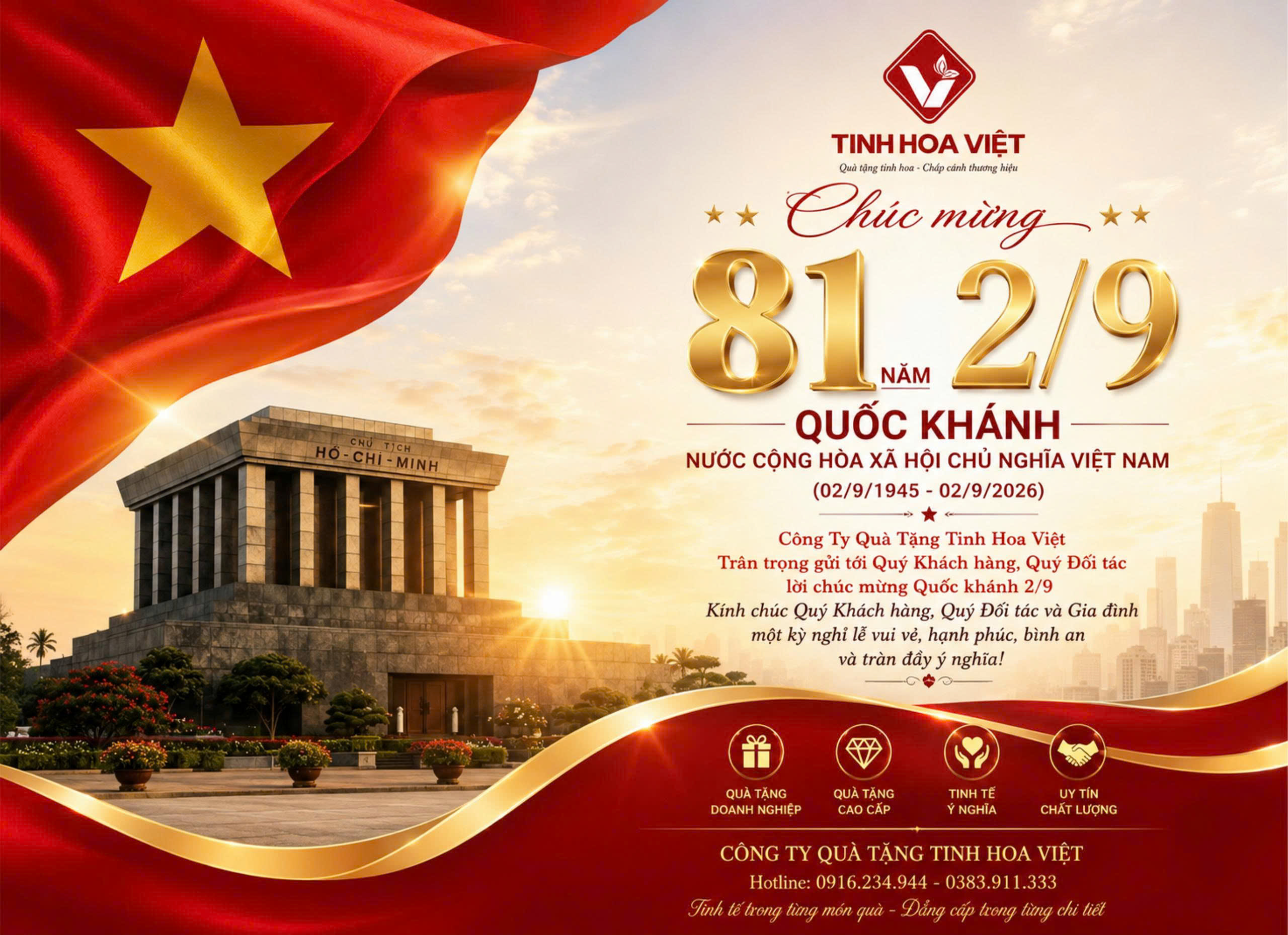 Chúc mừng Quốc khánh 2/9/2026 | Quà Tặng Tinh Hoa Việt