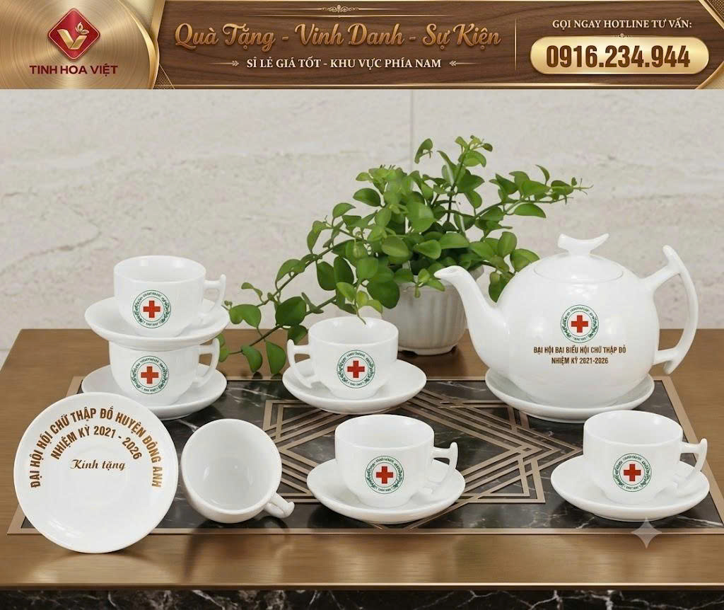 Ấm Trà Quà Tặng Đại Hội Chữ Thập Đỏ Sang Trọng, In Logo Theo Yêu Cầu