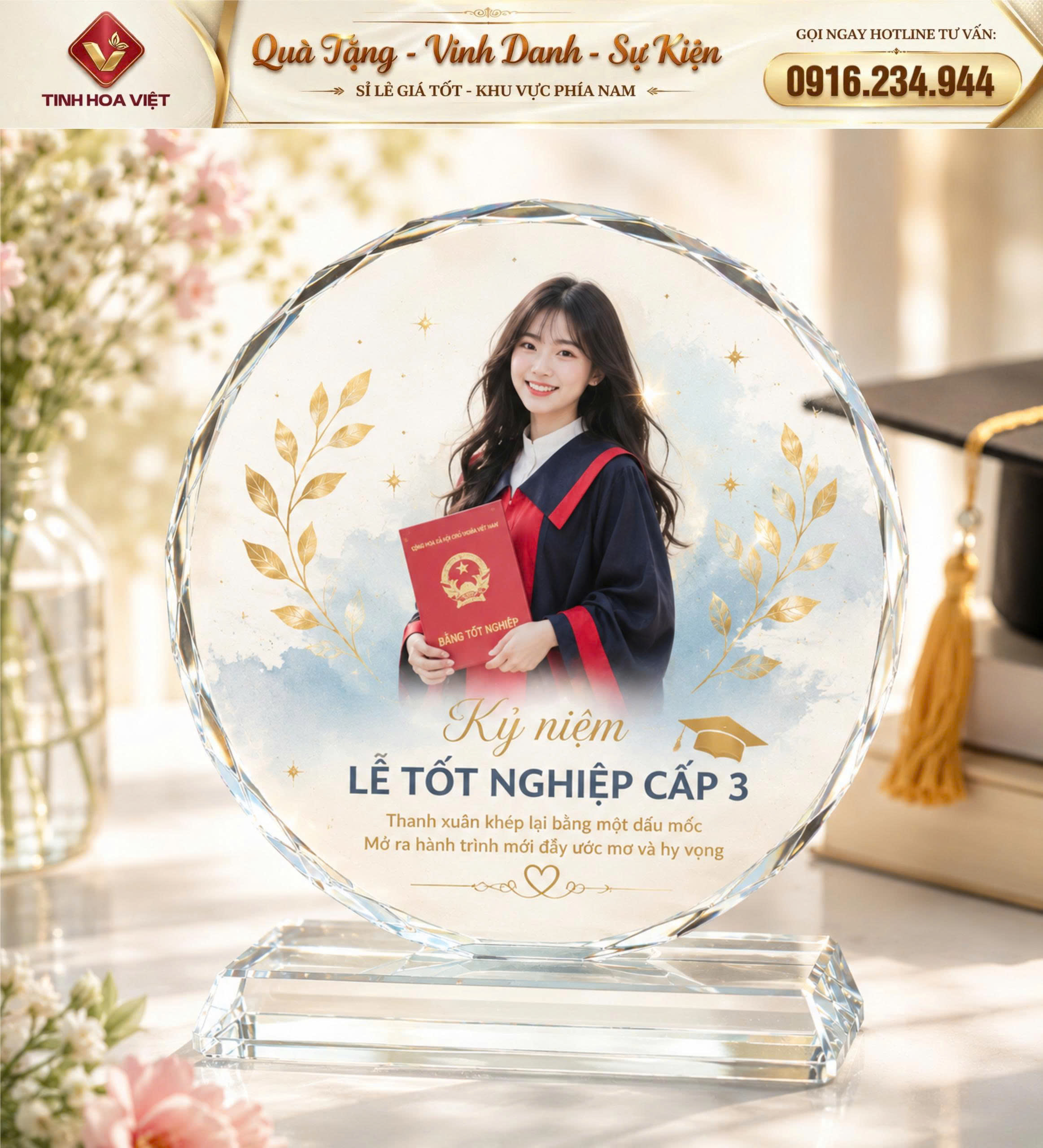 Cúp Pha Lê Kỷ Niệm Tốt Nghiệp Mầm Non - Cấp 1-2-3 Ý Nghĩa