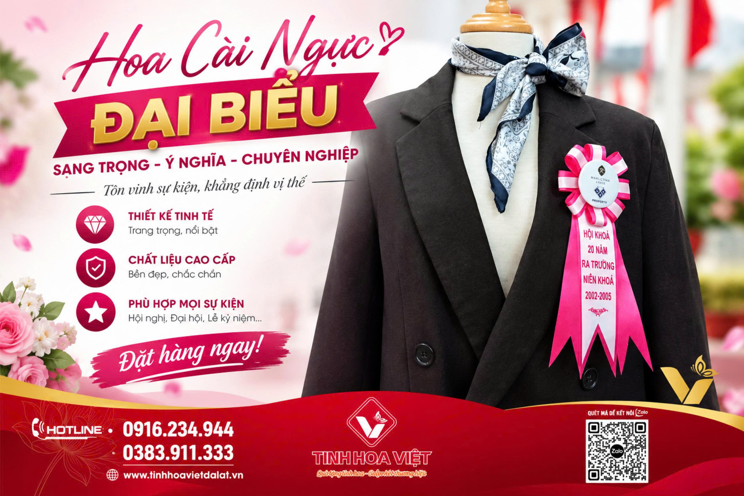 Hoa Cài Ngực Đại Biểu Đà Lạt – Lâm Đồng Cao Cấp, Đặt Theo Yêu Cầu
