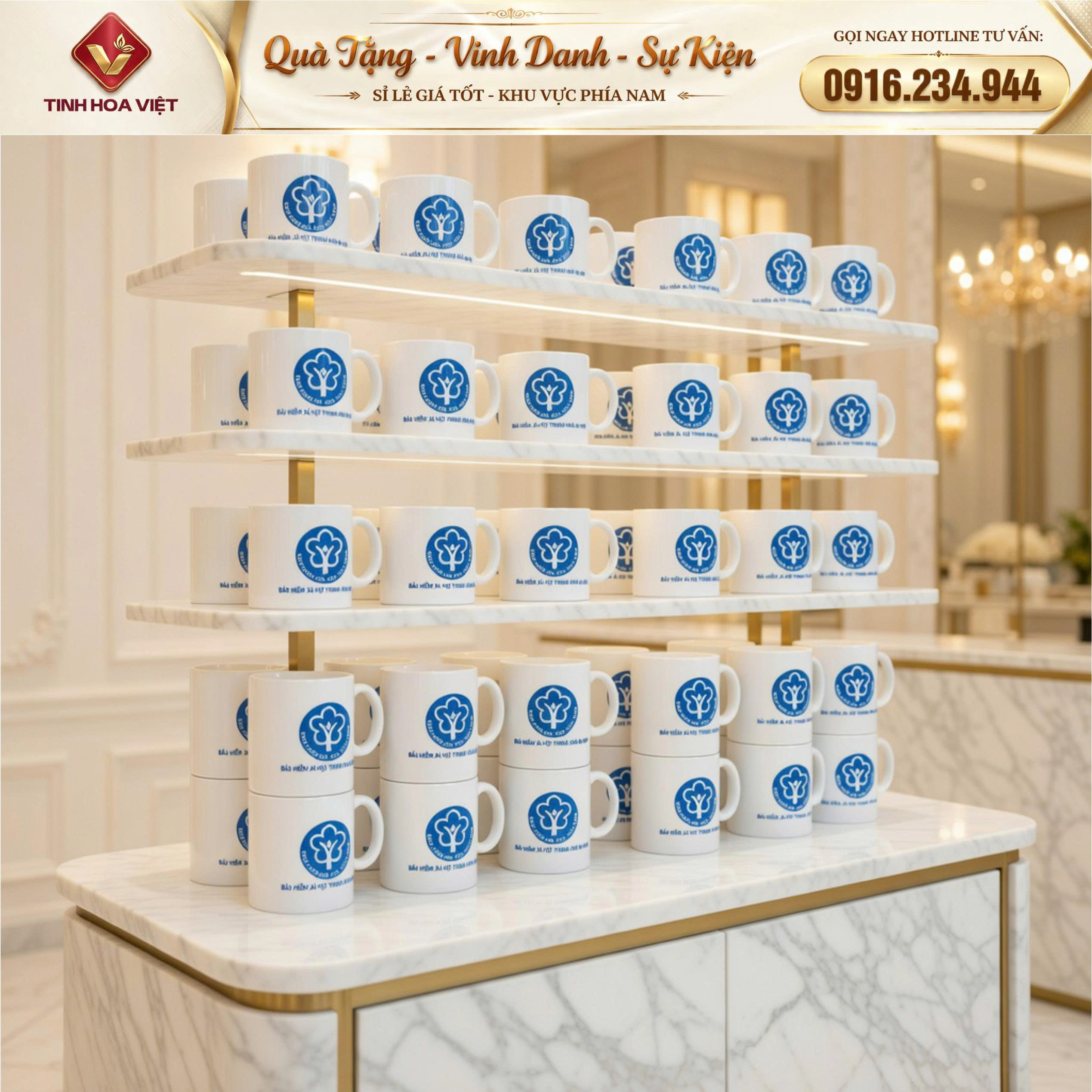 Ly sứ in logo Lâm Đồng – Món quà nhỏ nhưng “đeo bám thương hiệu” mỗi ngày