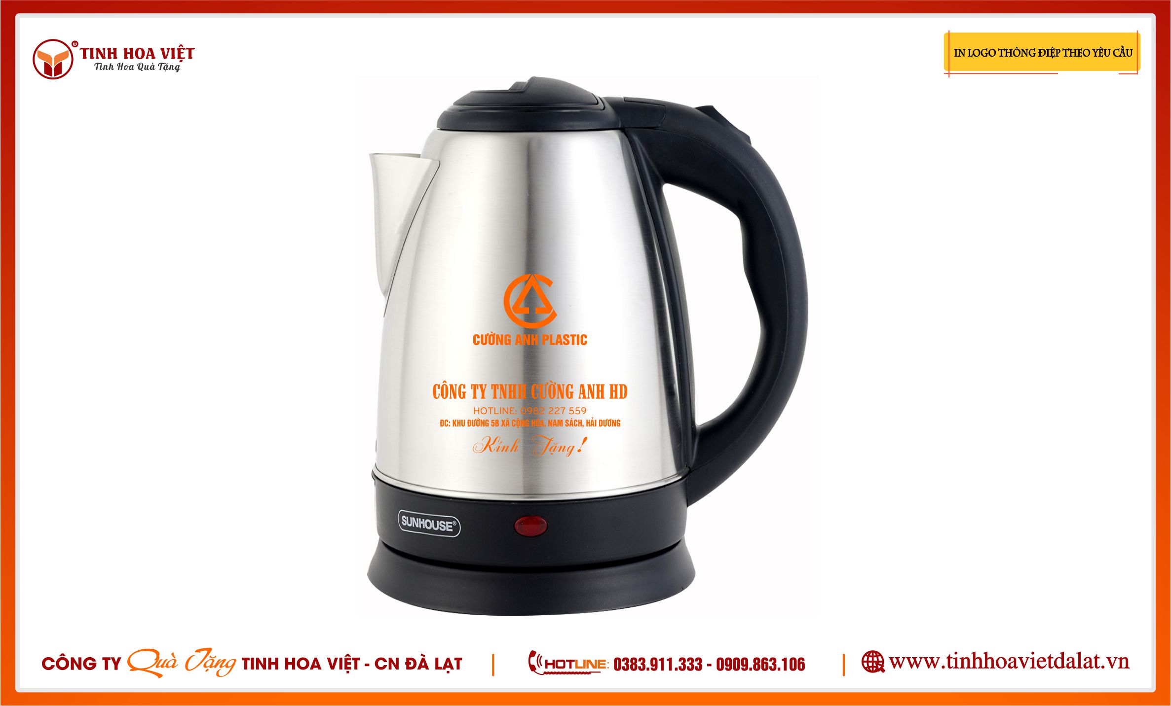 Ấm Siêu Tốc SunHouse In Logo Doanh Nghiệp Theo Yêu Cầu Tại Đà Lạt