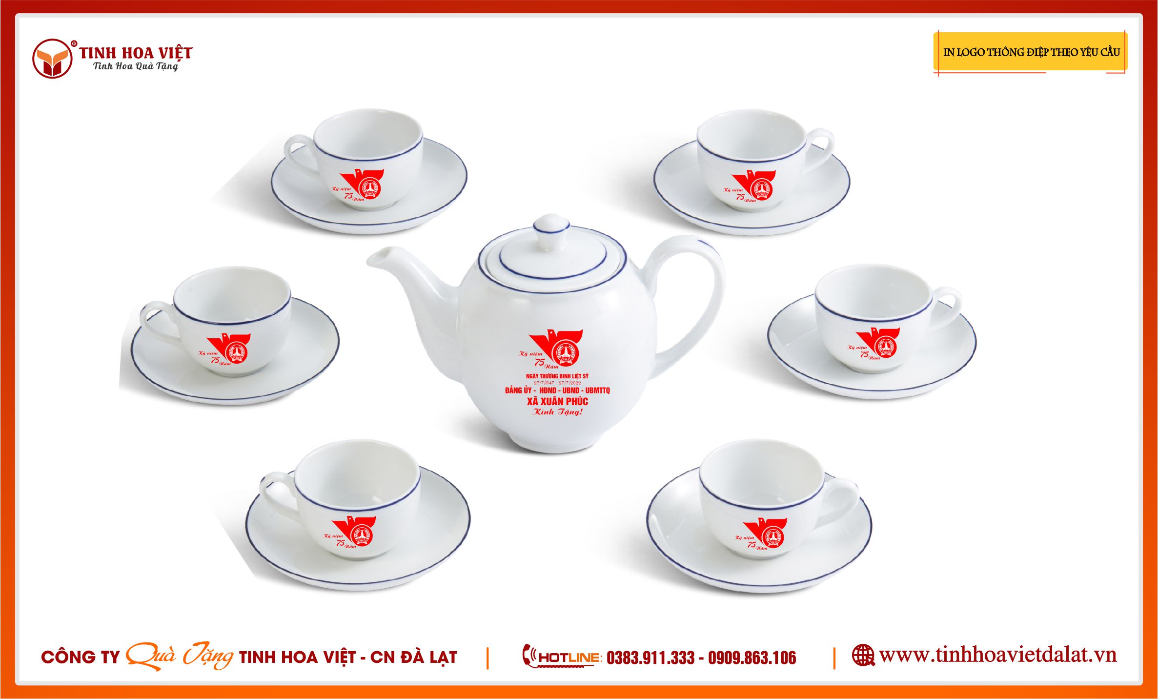 Bộ Ấm Chén Dáng Minh Long Viền Xanh