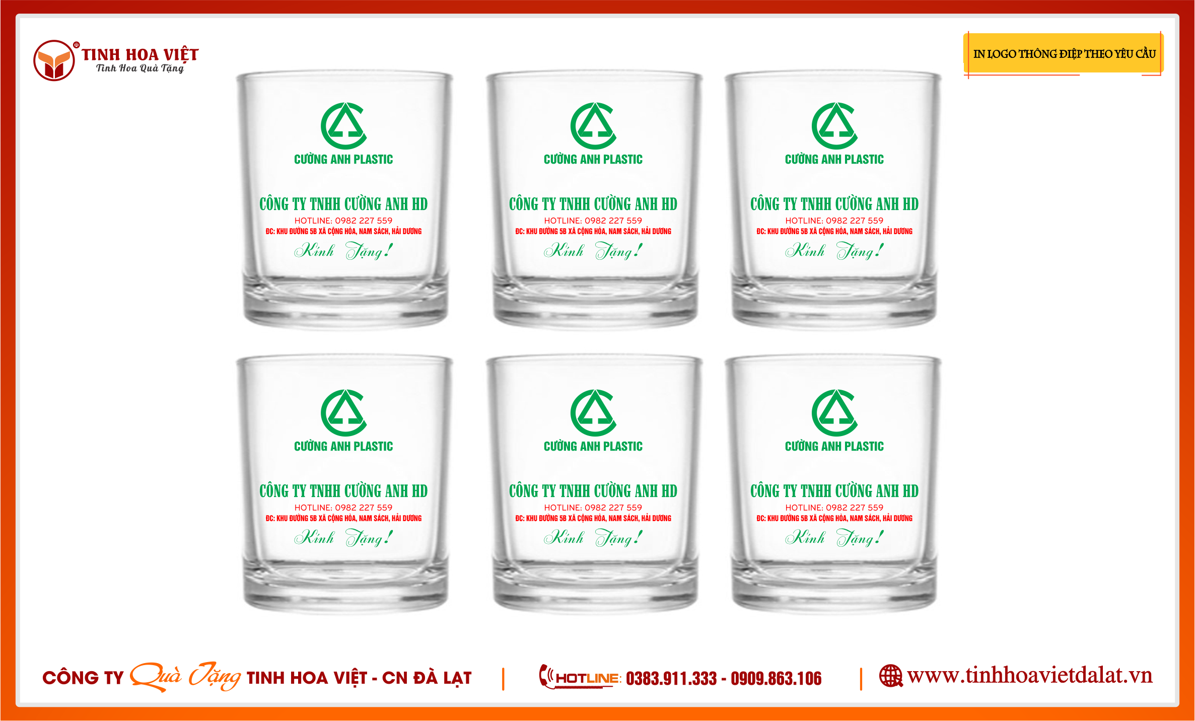 Bộ Cốc Thủy Tinh In Logo Thông Điệp Theo Yêu Cầu