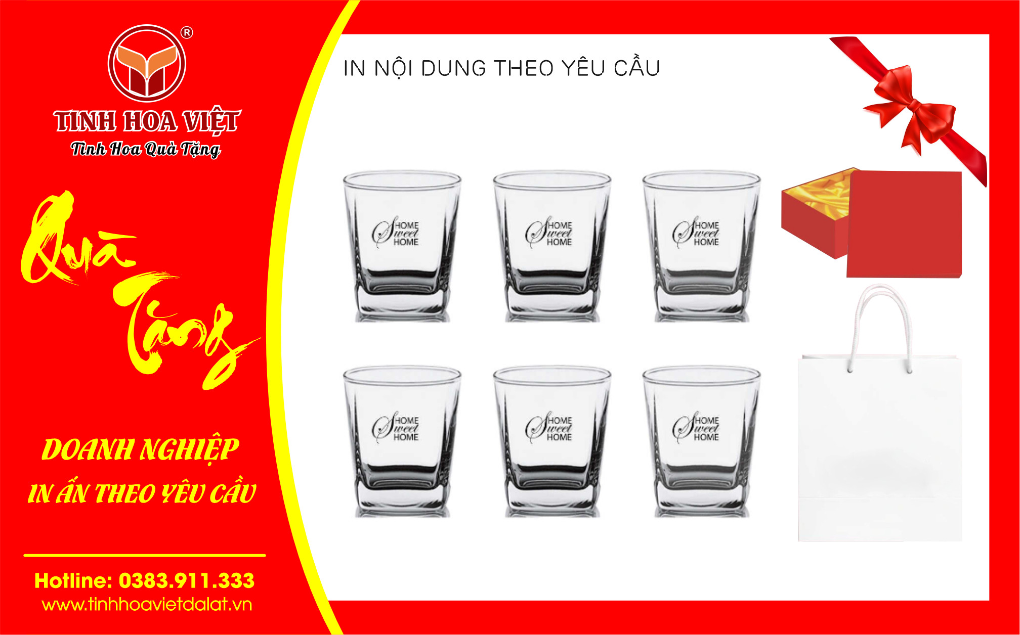 bộ ly thủy tinh 4 cạnh vuông