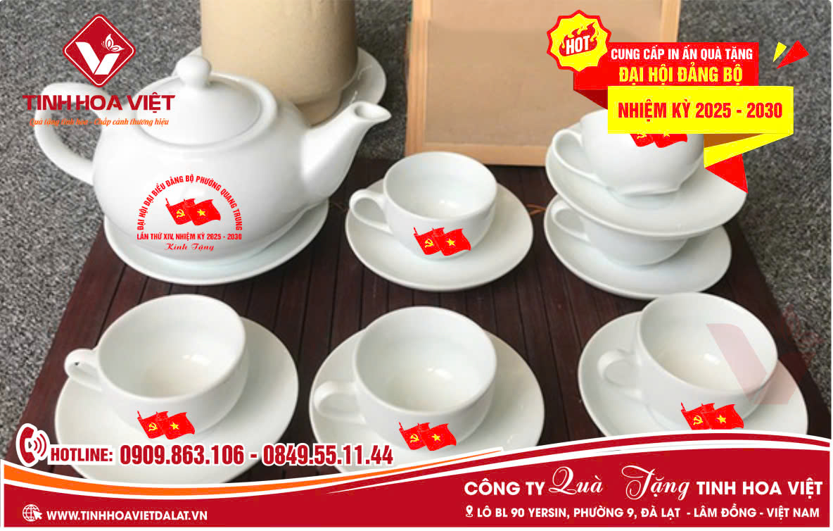 Top 4 Bộ Ấm Trà In Logo Quà Tặng Kỷ Niệm Đại Hội Đảng Bộ 