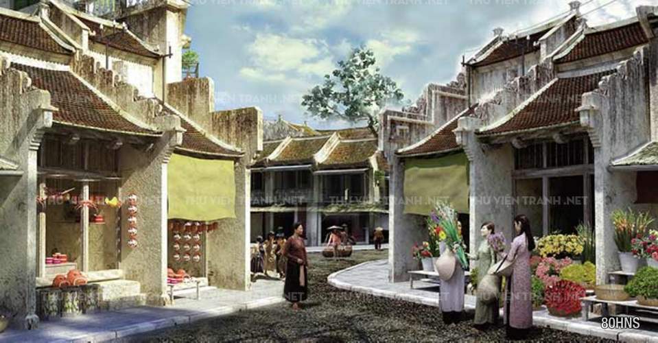 Tranh dán tường Hà Nội xưa