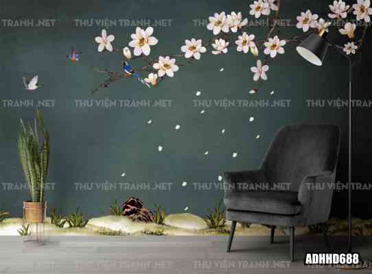 Tranh dán tường hoa đào trang trí