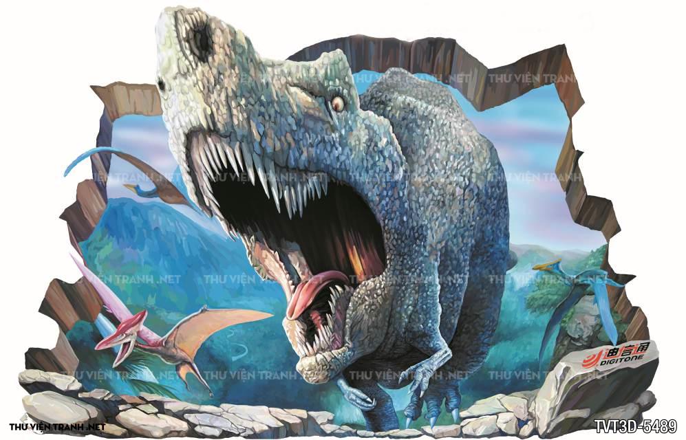 Tranh dán tường 3D khủng long