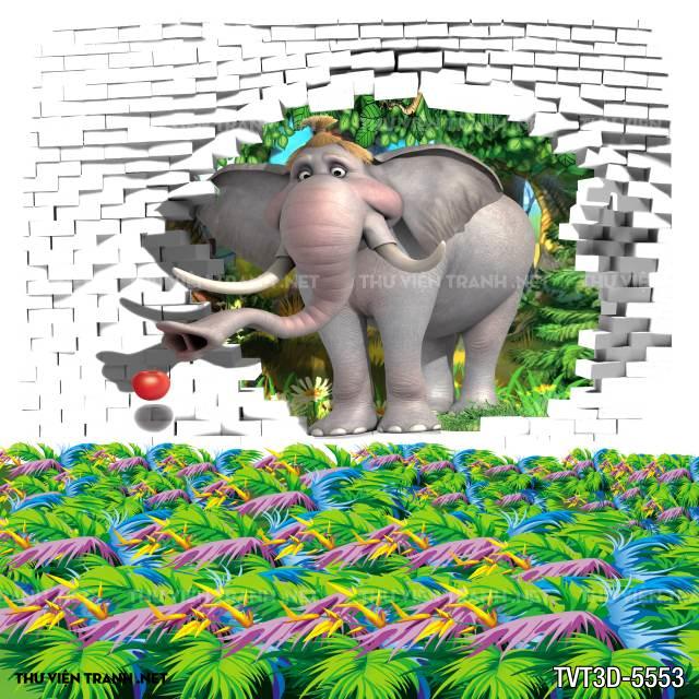 Tranh dán tường 3D voi