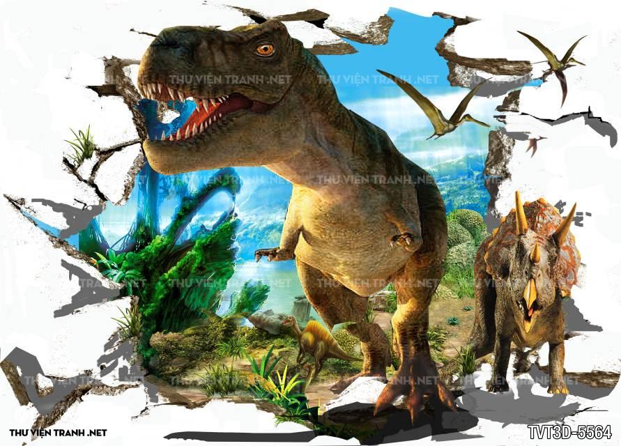 Tranh dán tường 3D khủng long