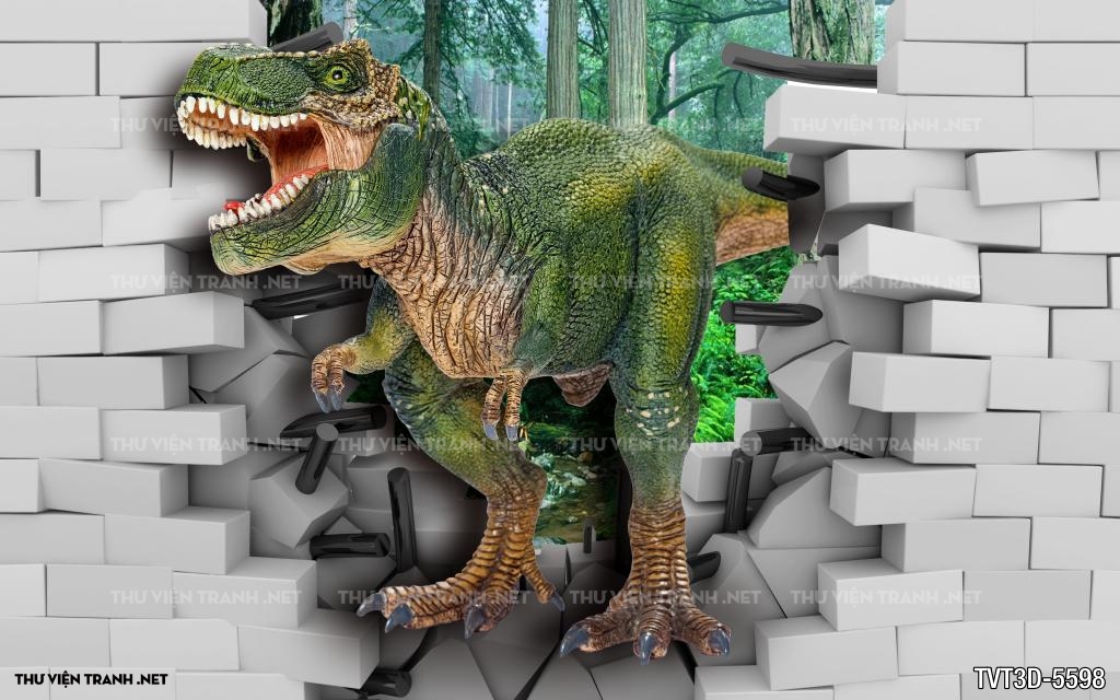 Tranh dán tường 3D khủng long