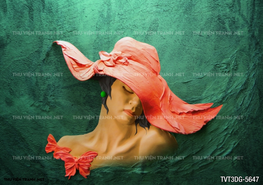 Tranh 3D  giả gỗ hình cô gái