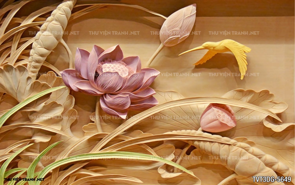Tranh 3D  giả gỗ hình bông hoa
