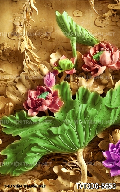 Tranh 3D  giả gỗ hình bông hoa