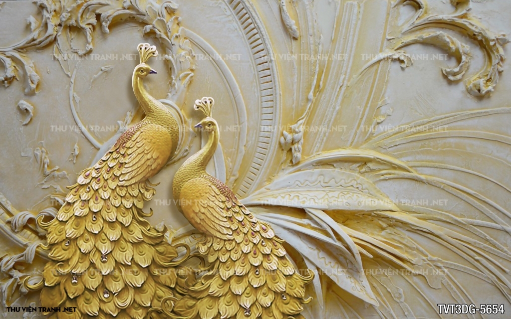 Tranh 3D giả gỗ hình chim công