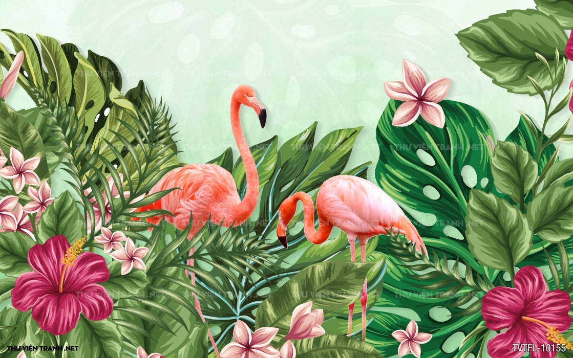 Tranh chim hồng hạc- Flamingo