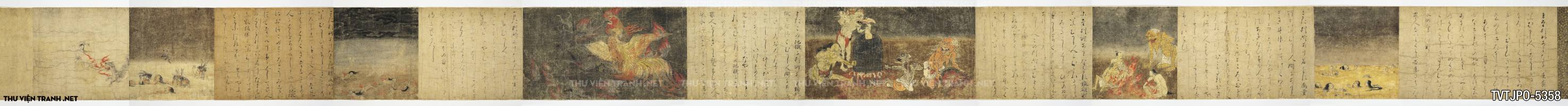 Tranh Nhật Bản cổ cuộn giấy cói về Địa ngục